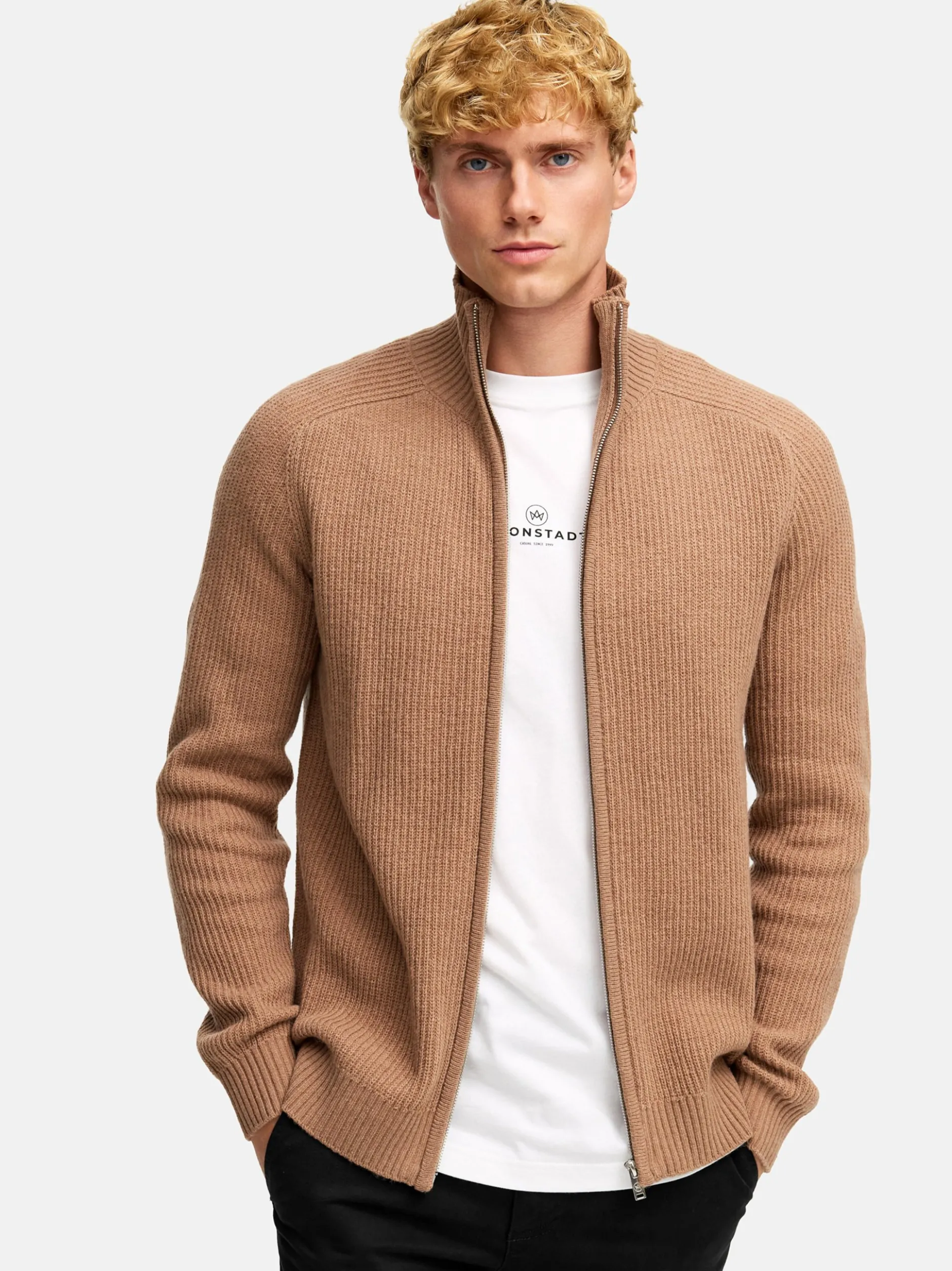 Kronstadt Herren Strickjacke - KSDorsey zip cardigan knit in braun
