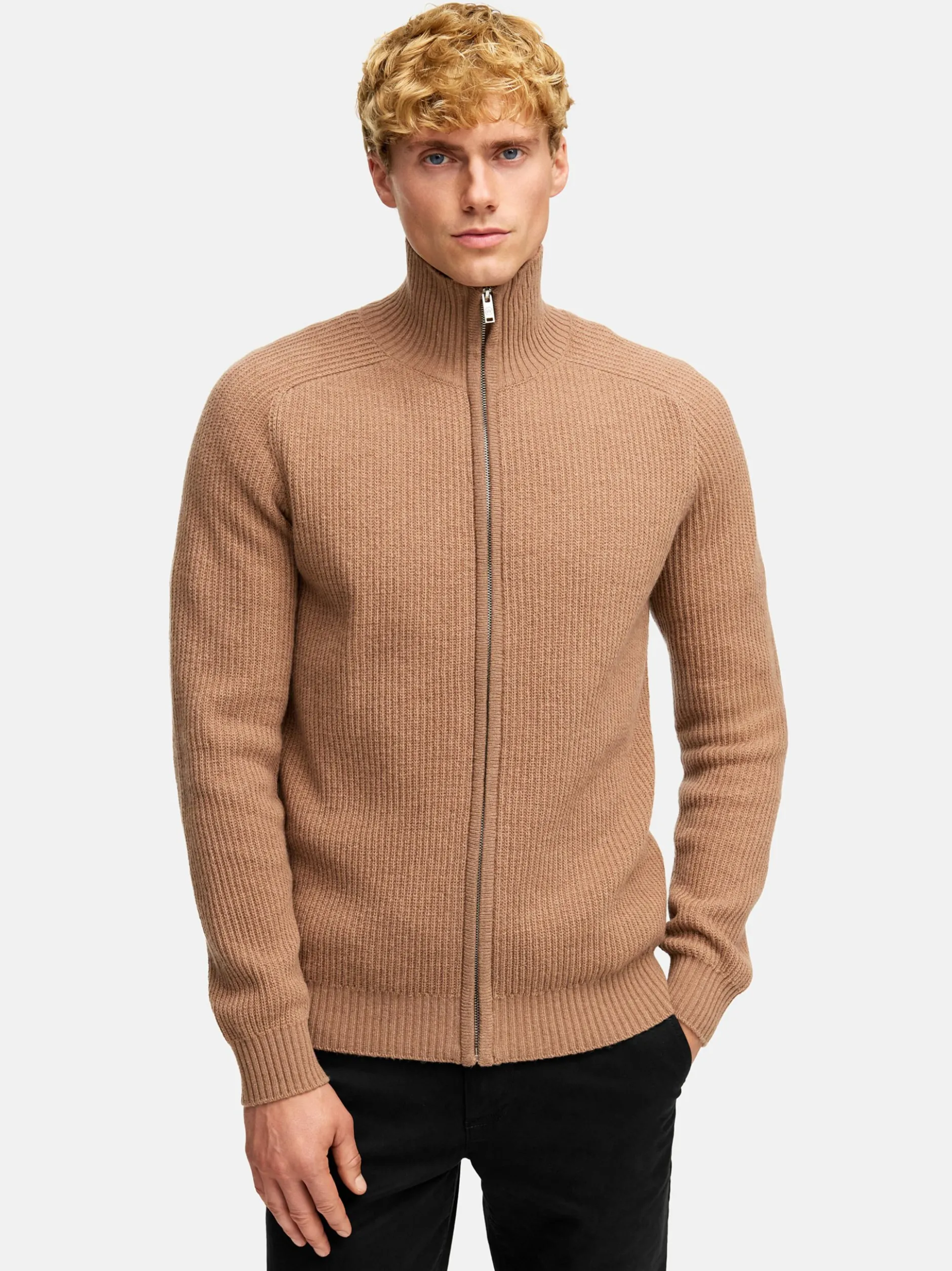 Kronstadt Herren Strickjacke - KSDorsey zip cardigan knit in braun