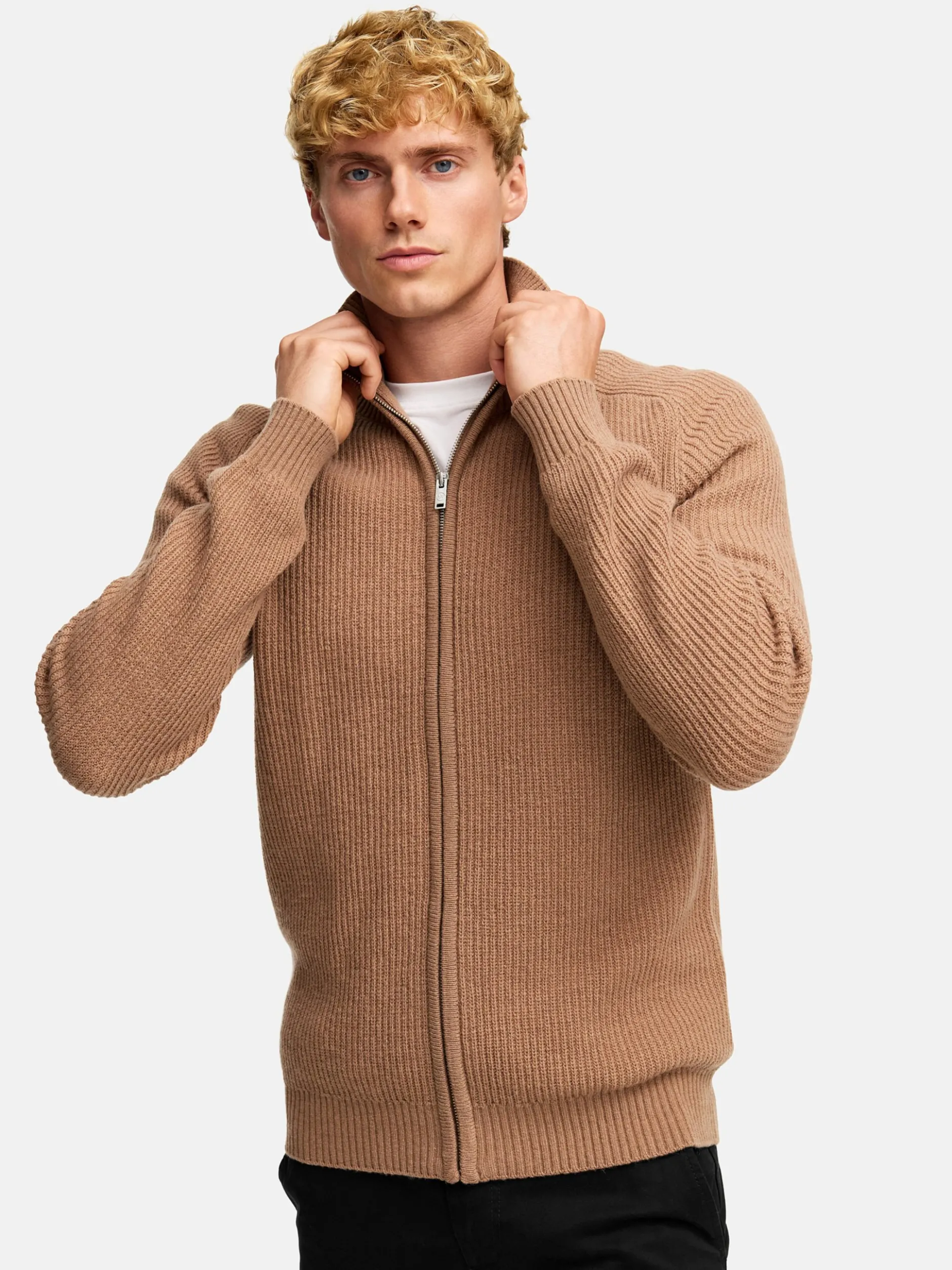 Kronstadt Herren Strickjacke - KSDorsey zip cardigan knit in braun