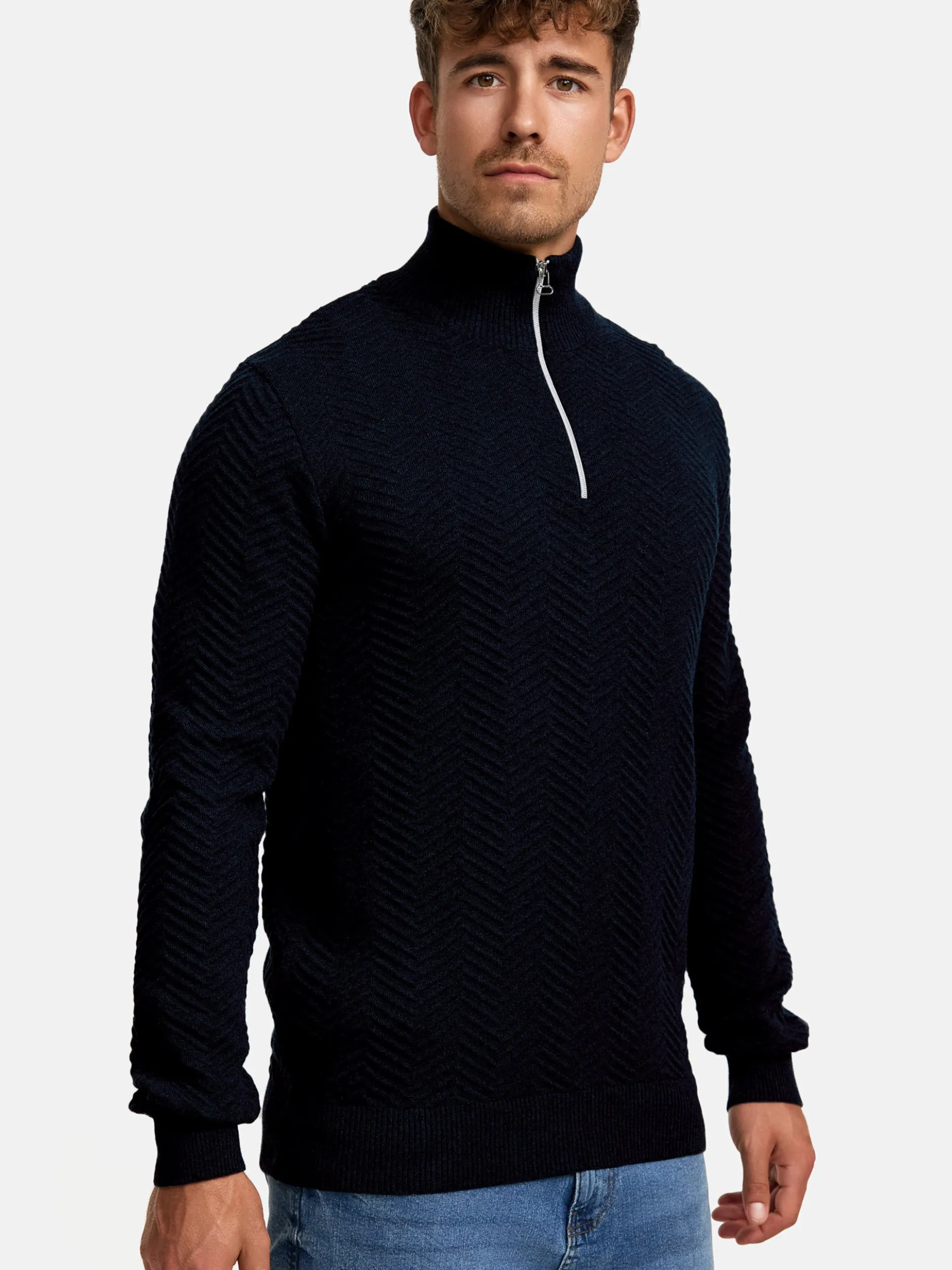 Kronstadt Herren Strickpullover - KSCarlo Half-Zip in blau