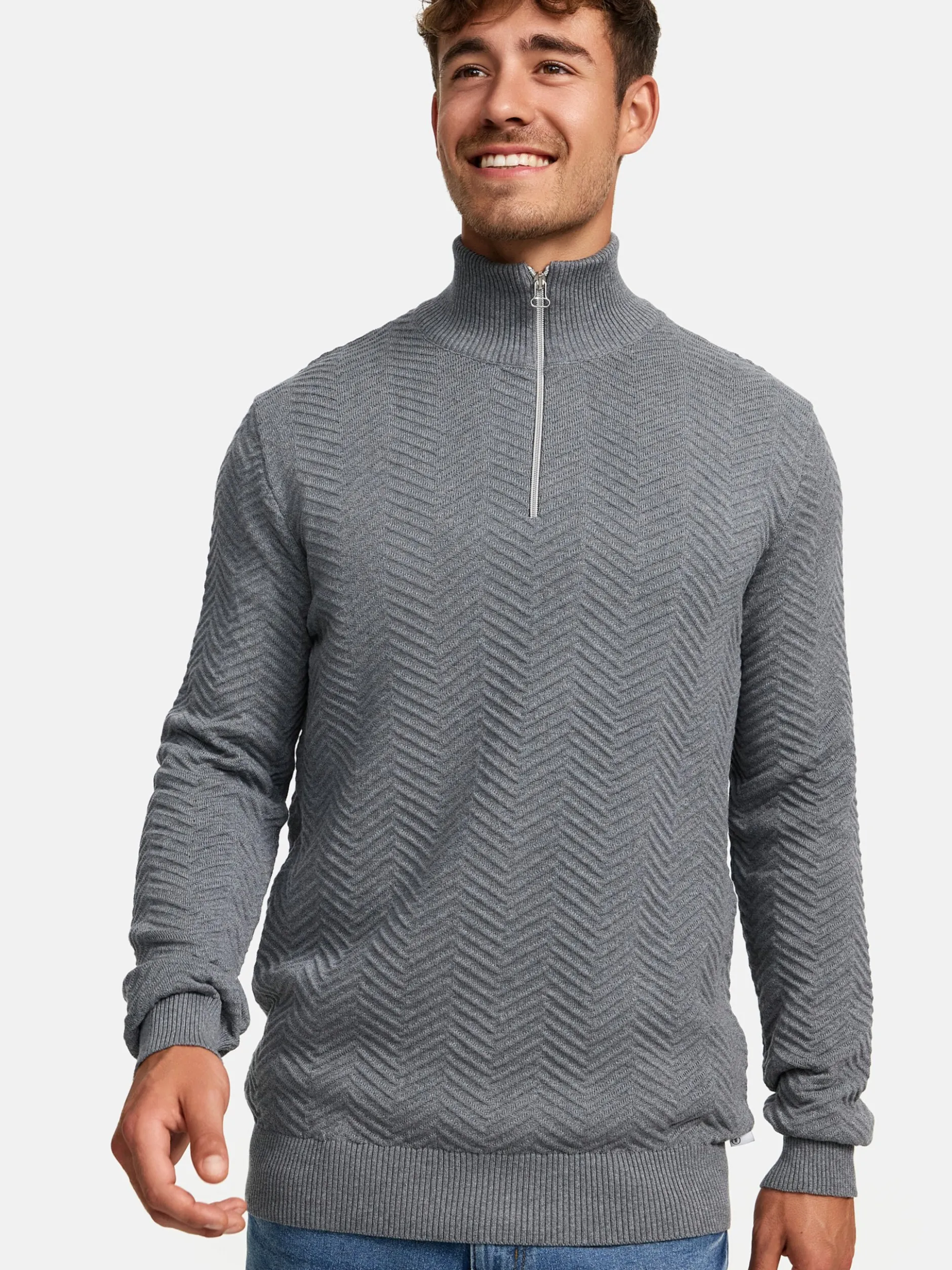 Kronstadt Herren Strickpullover - KSCarlo Half-Zip in hellgrau grau