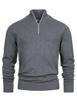 Kronstadt Herren Strickpullover - KSCarlo Half-Zip in hellgrau grau