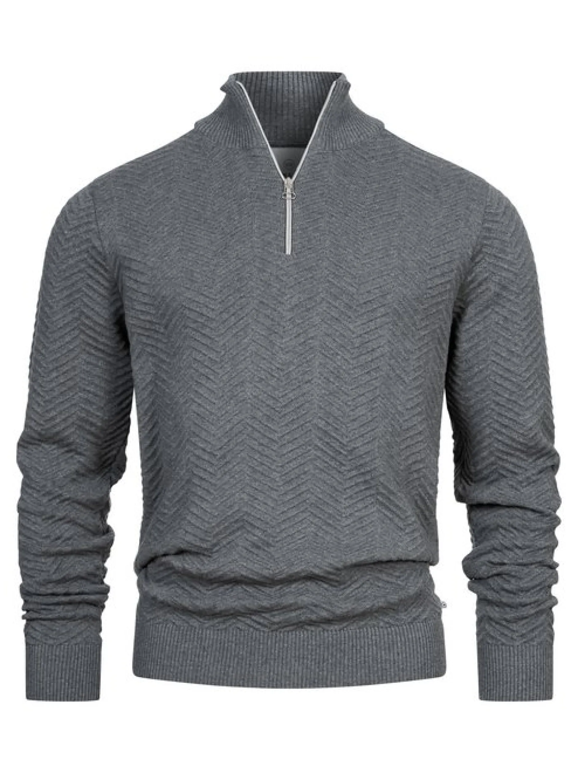Kronstadt Herren Strickpullover - KSCarlo Half-Zip in hellgrau grau