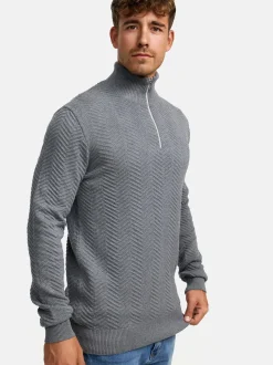 Kronstadt Herren Strickpullover - KSCarlo Half-Zip in hellgrau grau