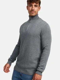 Kronstadt Herren Strickpullover - KSCarlo Half-Zip in hellgrau grau