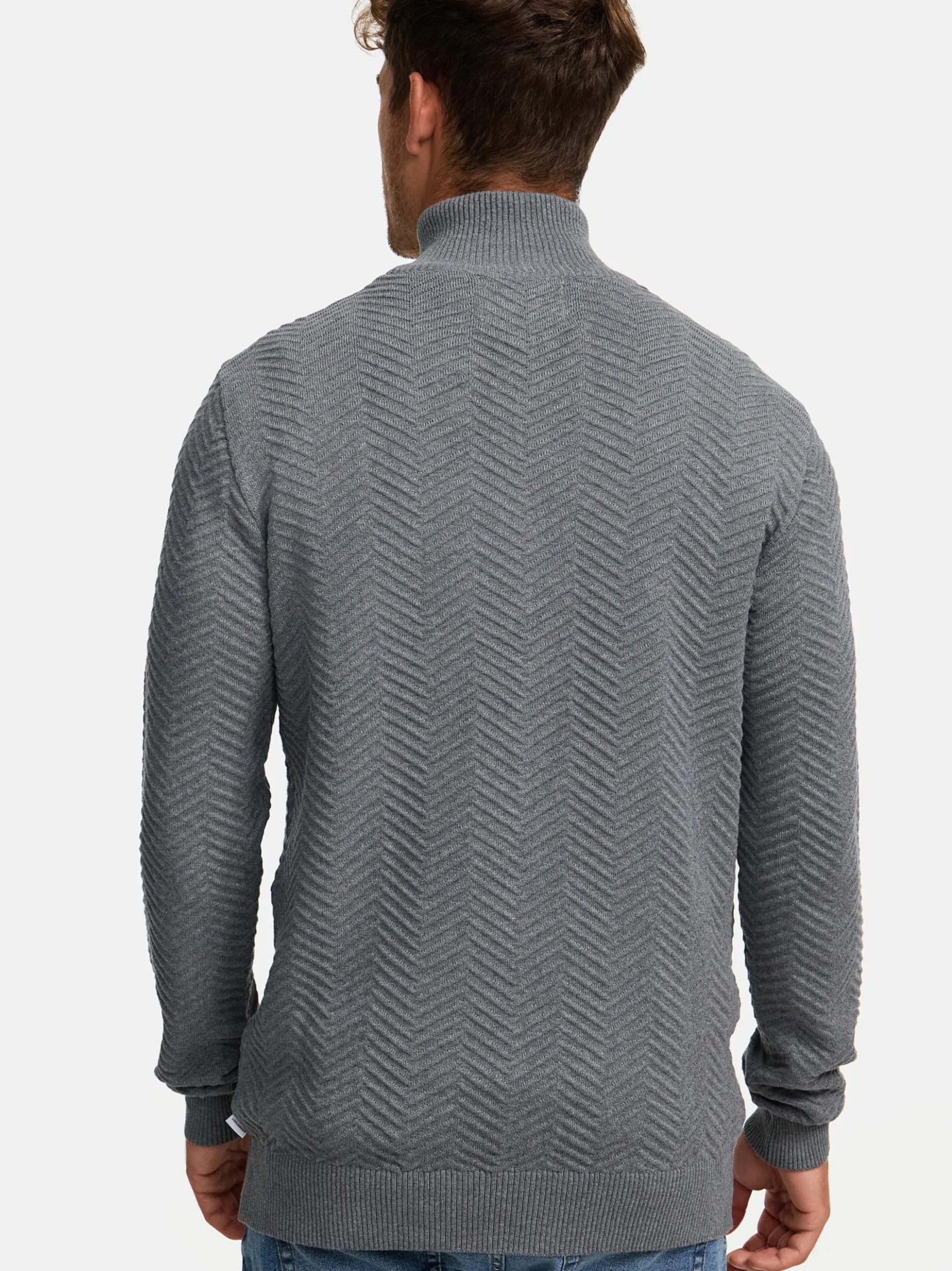 Kronstadt Herren Strickpullover - KSCarlo Half-Zip in hellgrau grau