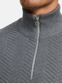 Kronstadt Herren Strickpullover - KSCarlo Half-Zip in hellgrau grau