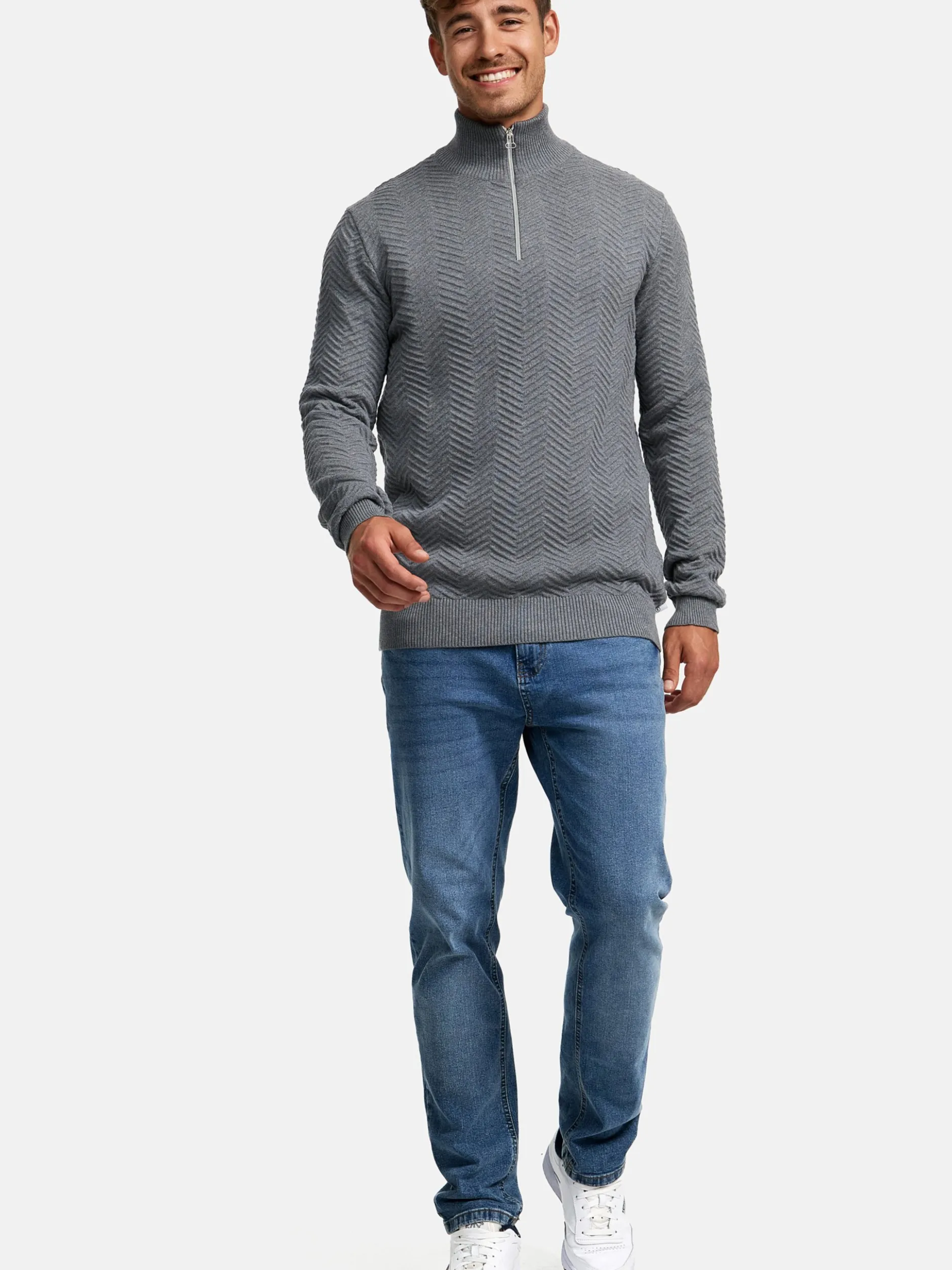 Kronstadt Herren Strickpullover - KSCarlo Half-Zip in hellgrau grau