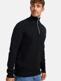 Kronstadt Herren Strickpullover - KSCarlo Half-Zip in schwarz