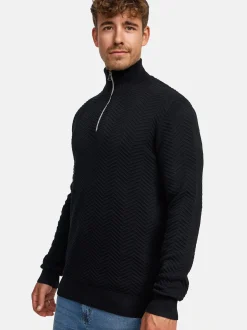 Kronstadt Herren Strickpullover - KSCarlo Half-Zip in schwarz