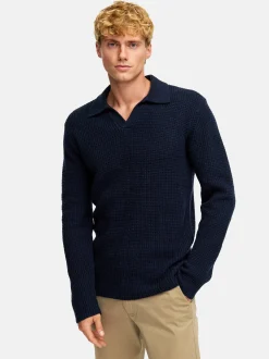 Kronstadt Herren Strickpullover - KSCrombie polo knit in blau