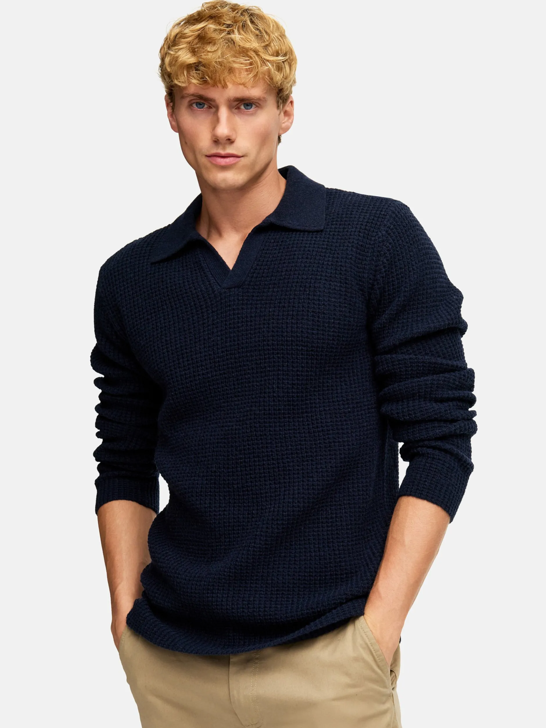 Kronstadt Herren Strickpullover - KSCrombie polo knit in blau