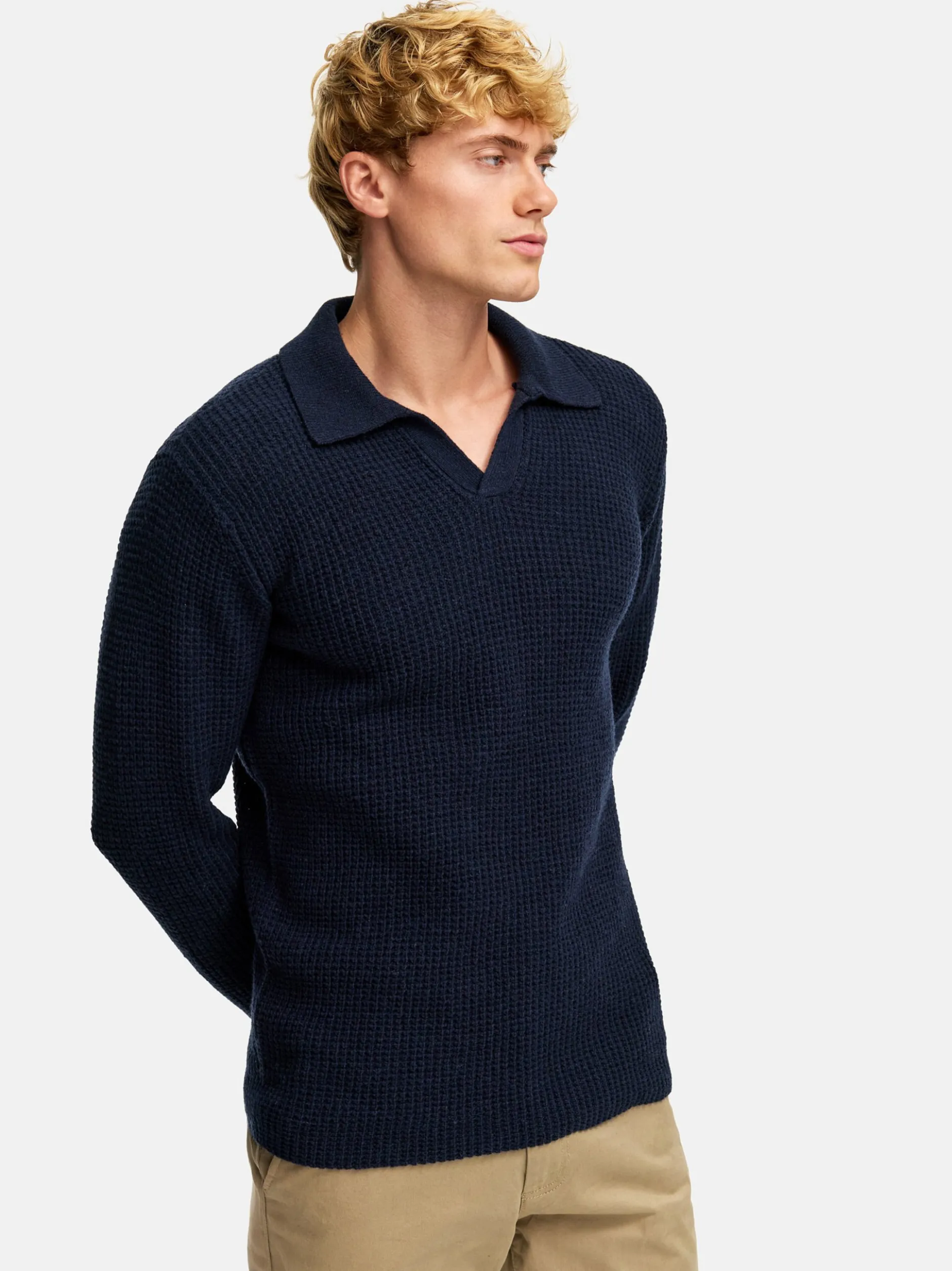 Kronstadt Herren Strickpullover - KSCrombie polo knit in blau