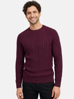 Kronstadt Herren Strickpullover - KSFlynn cabel crew neck knit in bordeaux