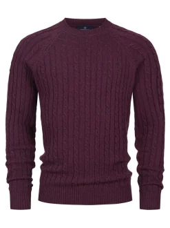 Kronstadt Herren Strickpullover - KSFlynn cabel crew neck knit in bordeaux