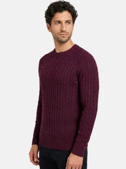 Kronstadt Herren Strickpullover - KSFlynn cabel crew neck knit in bordeaux