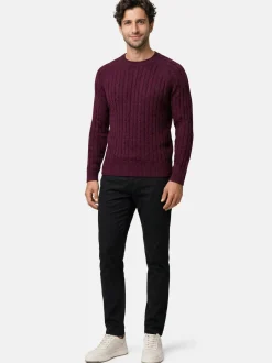 Kronstadt Herren Strickpullover - KSFlynn cabel crew neck knit in bordeaux