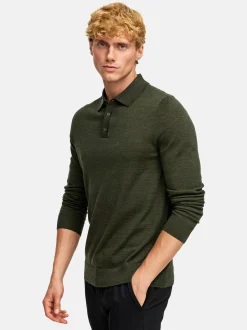 Kronstadt Herren Strickpullover - KSJohannes merino polo knit in khaki mehrfarbig