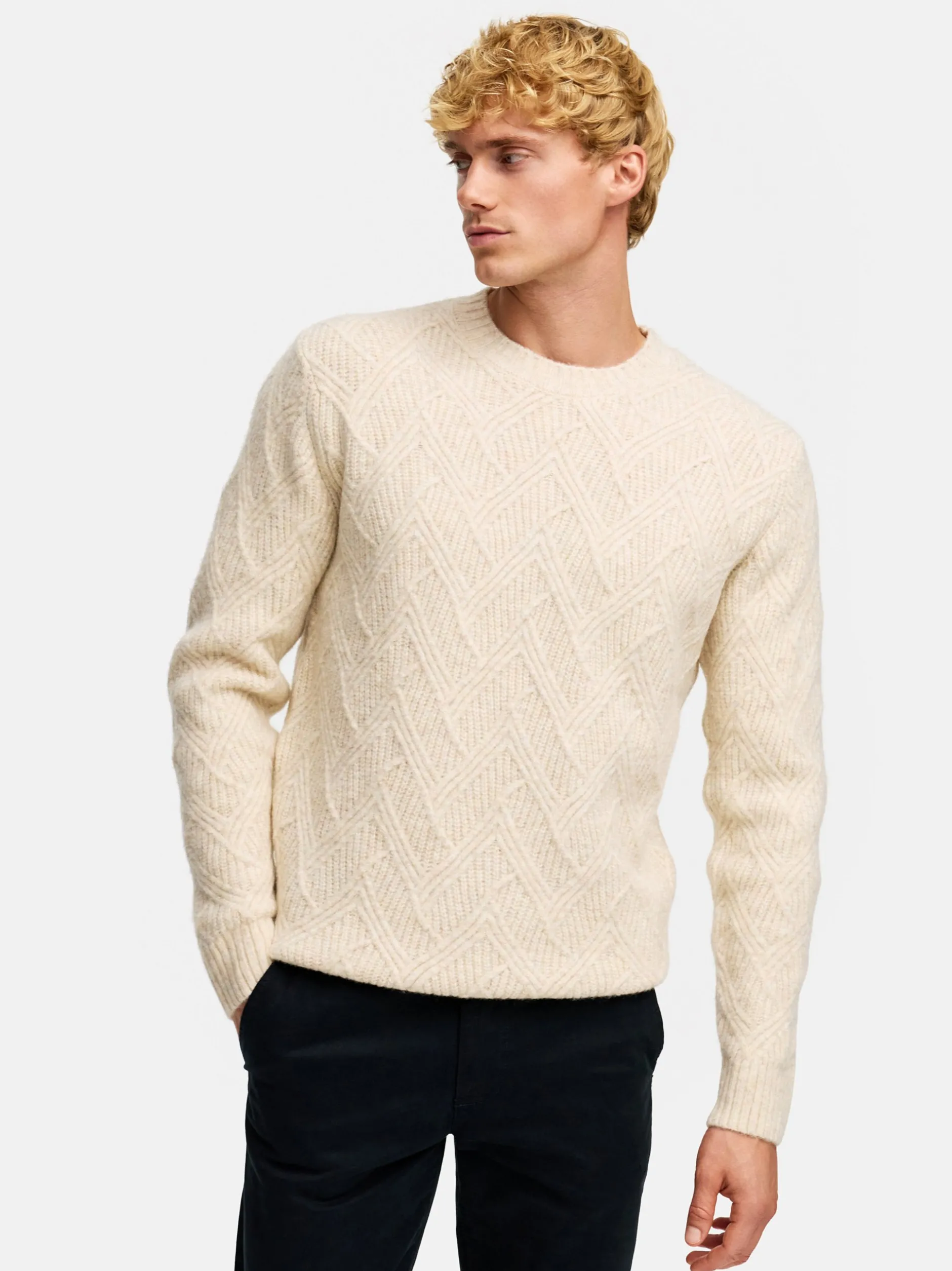 Kronstadt Herren Strickpullover - KSPollard Crew Neck in beige