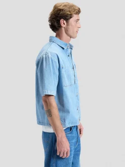 Lee Herren Kurzarmhemd in light stone - Ausschnitt: Kent