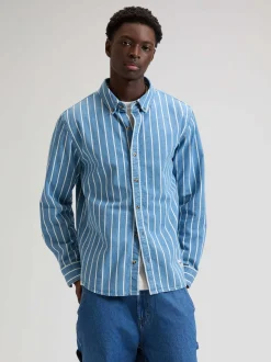 Lee Herren Langarmhemd - Workwear in blau weiß