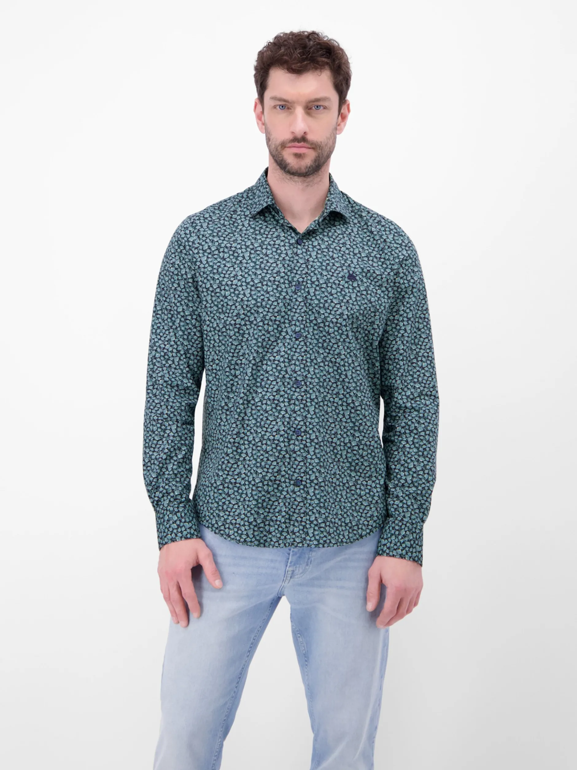LERROS Herren Langarmhemd in blau