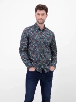 LERROS Herren Langarmhemd in blau