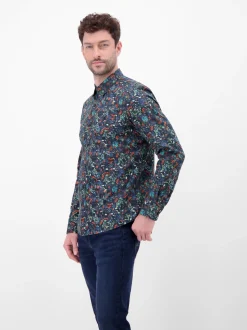 LERROS Herren Langarmhemd in blau