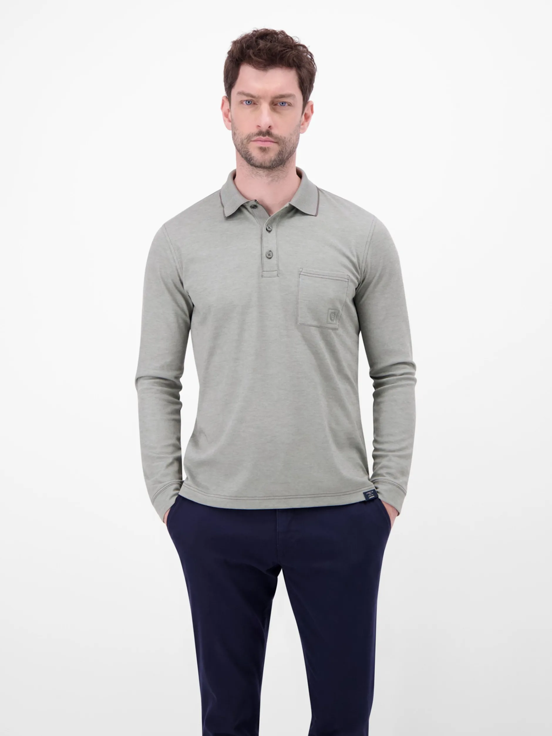 LERROS Herren Langarm-Poloshirt in grau