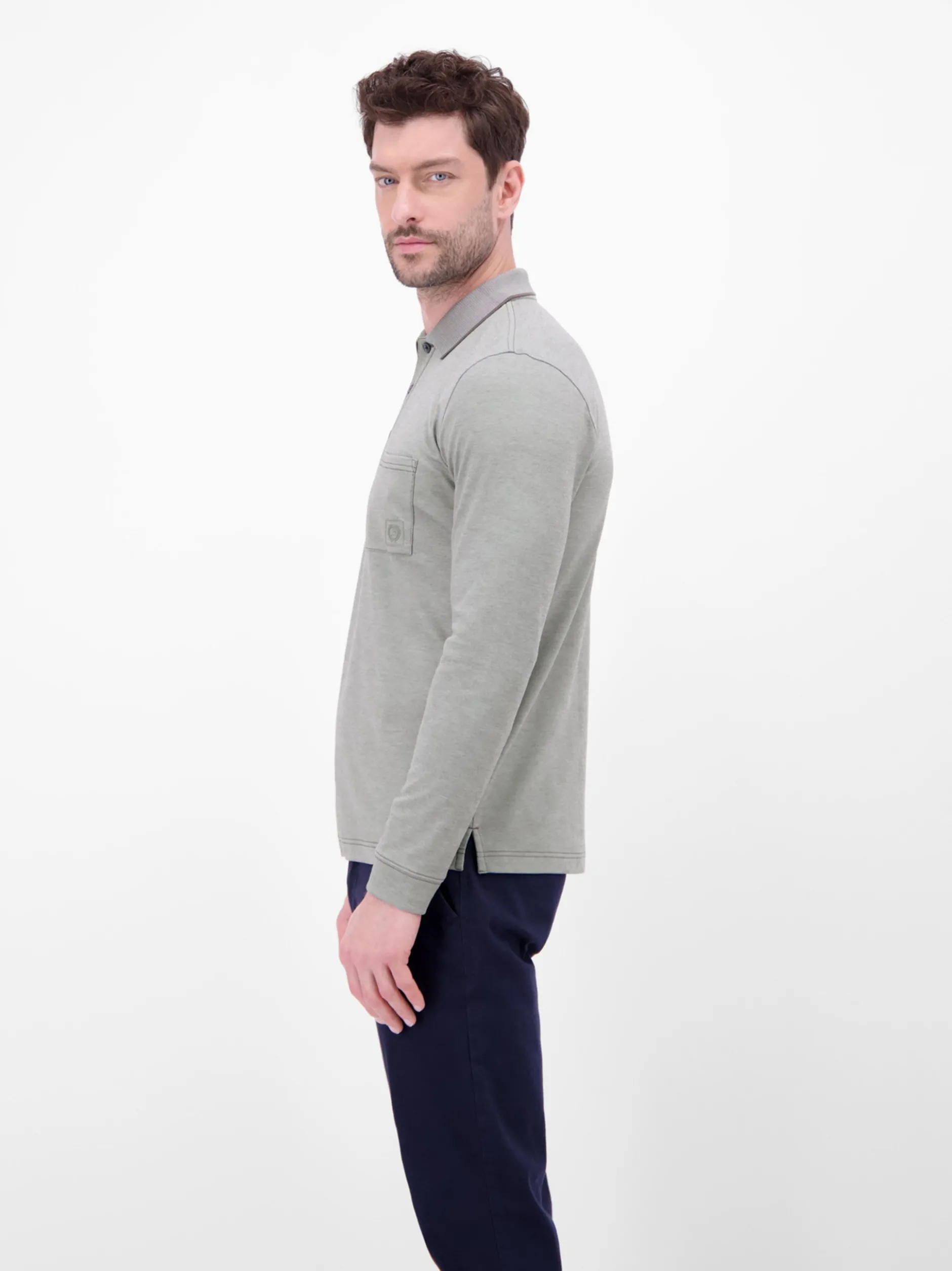LERROS Herren Langarm-Poloshirt in grau