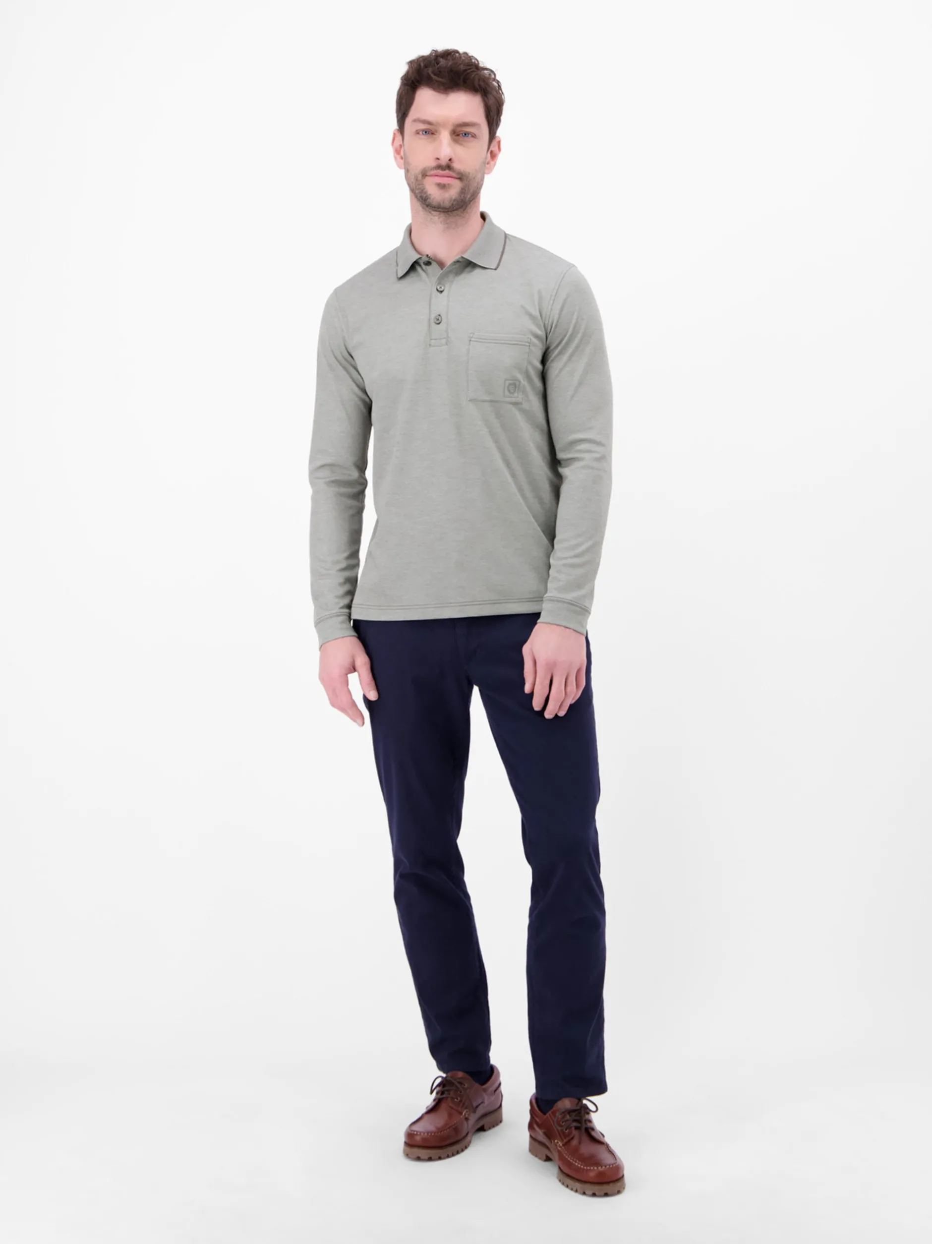 LERROS Herren Langarm-Poloshirt in grau