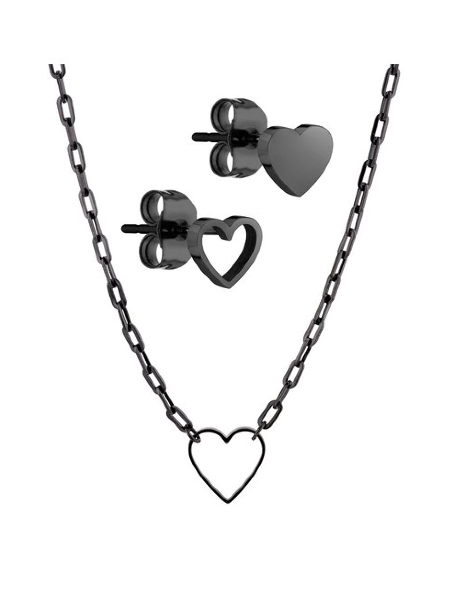 Liebeskind Berlin Damen Schmuck-Set - Empty Black Hearts in schwarz