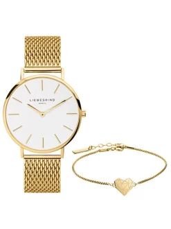 Liebeskind Berlin Damen Uhr & Armband Set - Minimalistic Hearts in gold
