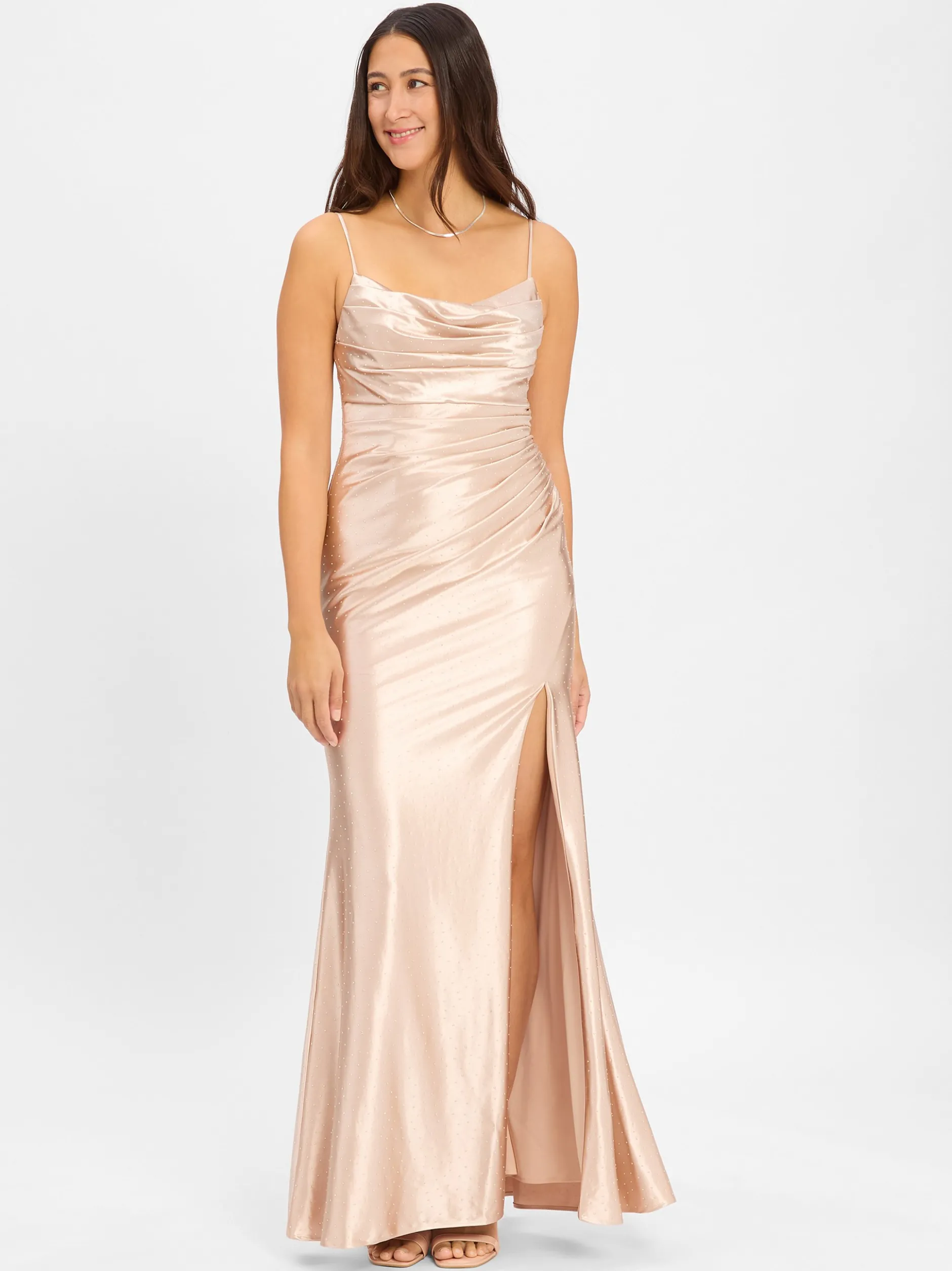 Luxuar Fashion Damen Abendkleid in beige gold