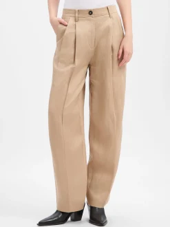 Marc O'Polo Damen Barrel Fit Hose mit Leinen-Anteil in beige