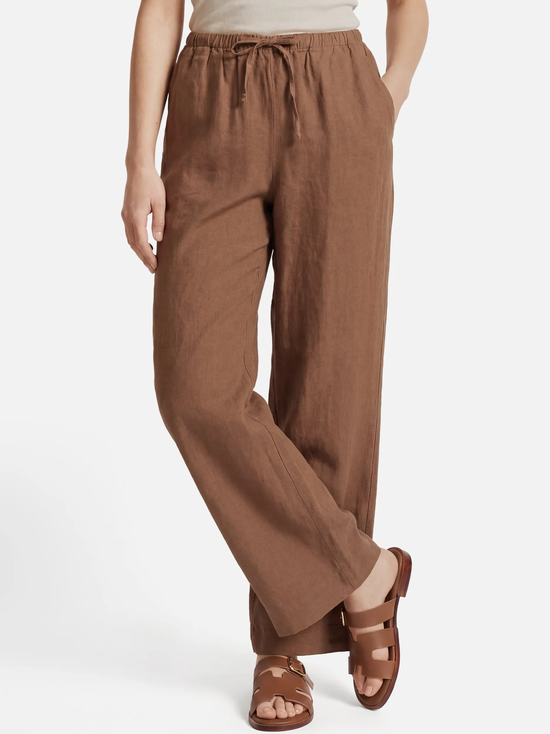 Marc O'Polo Damen Leinenhose in braun - Länge: lang