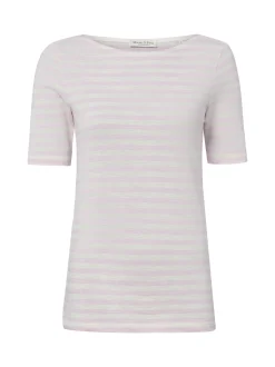 Marc O'Polo Damen T-Shirt in rosa weiß - Ärmel: kurzarm
