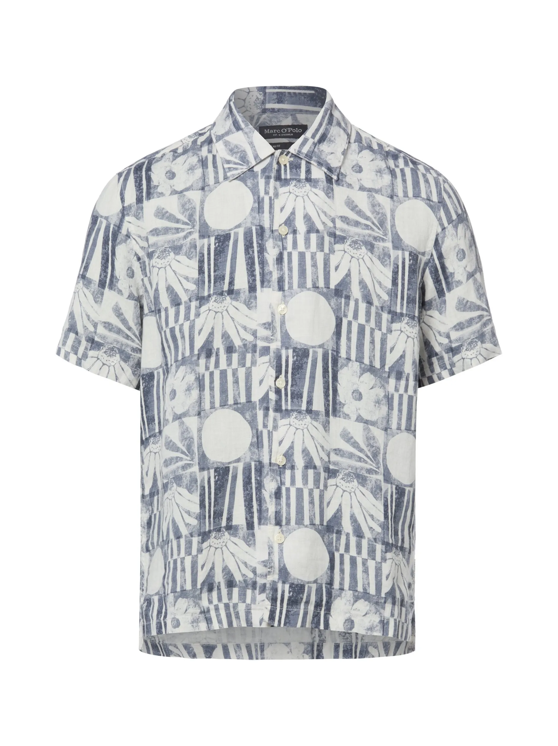 Marc O'Polo Herren Leinenhemd in marine ecru