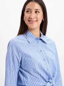 Marie Lund Collection Damen Hemdbluse mit Leinen-Anteil in blau weiß