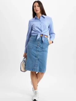 Marie Lund Collection Damen Hemdbluse mit Leinen-Anteil in blau weiß