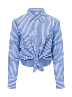 Marie Lund Collection Damen Hemdbluse mit Leinen-Anteil in blau weiß