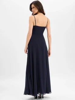 Marie Lund Damen Abendkleid in marine - Ärmel: ohne Arm