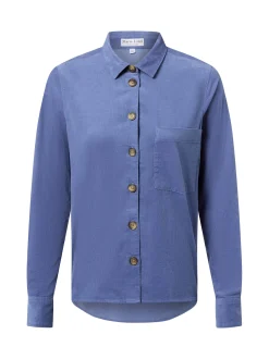 Marie Lund Damen Cordbluse in blau - Ausschnitt: Kent