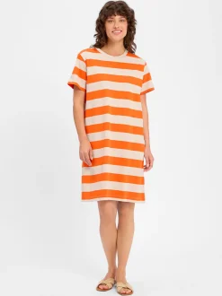 Marie Lund Damen Kleid in orange beige - Ärmel: kurzarm