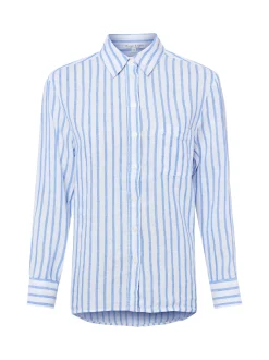 Marie Lund Damen Leinenbluse in weiß blau