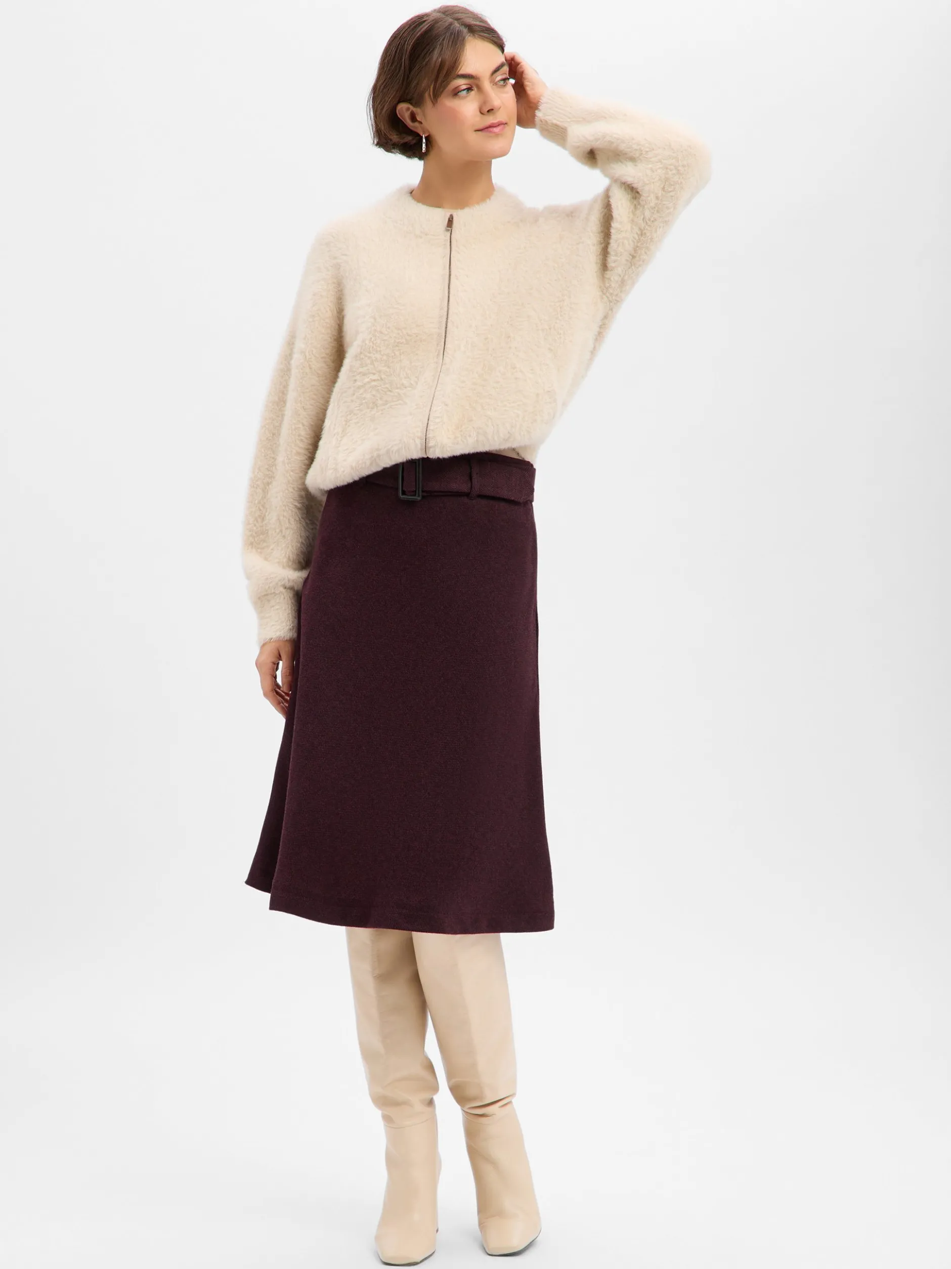Marie Lund Damen Midirock mit Wolle in aubergine