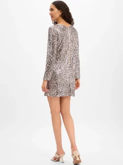 Marie Lund Damen Paillettenkleid in beige anthrazit