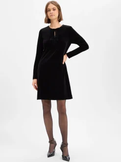 Marie Lund Damen Samtkleid in schwarz - Ärmel: langarm