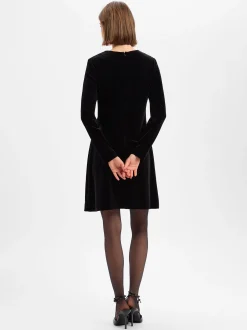Marie Lund Damen Samtkleid in schwarz - Ärmel: langarm