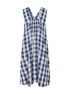 Masai Damen Midikleid in blau weiß - Länge: midi